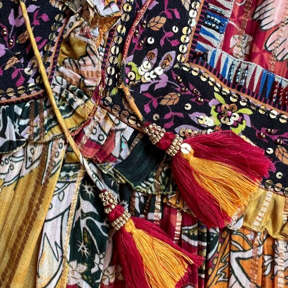 Anthropologie Verb Pallavi Singhee Beaded Shimmer Mini Dress Boho Romance Size S - Picture 12 of 16